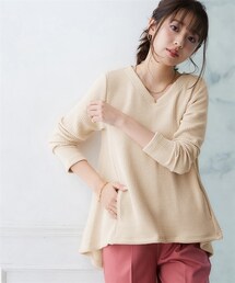 nissen | リブ見えカットソーVネックプルオーバー(Tシャツ/カットソー)