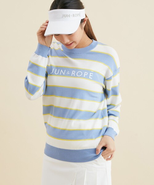 ROPE'（ロペ）の「ロゴ入りボーダー長袖プルオーバー（ニット/セーター・レディース・ライトグリーン/サックス/ピンク・L/M/S）」の4枚目の写真