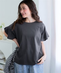 nissen | <大きいサイズ>【汗染みしにくい】フリル袖プルオーバー(Tシャツ/カットソー)