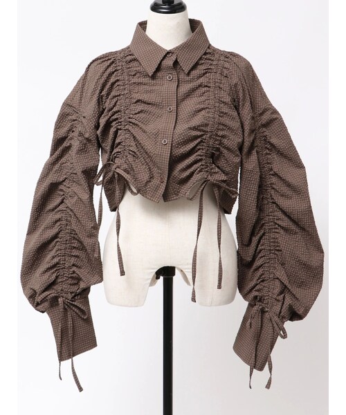 EMODA（エモダ）の「ストリングリボンショートシャツ（シャツ/ブラウス・レディース・ホワイト/ブルー/ブラウン・F）」の5枚目の写真