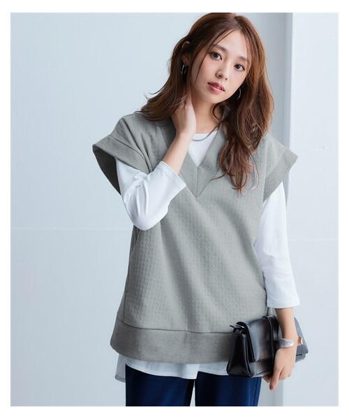 nissen（ニッセン）の「キルト風Vネックゆるシルエットベスト＜大きいサイズ有＞（ベスト・レディース・黒/チョコレートブラウン/ブルーグリーン/杢グレー・S~M相当/L~LL相当/3L~4L相当）」の7枚目の写真