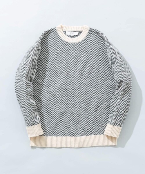 URBAN RESEARCH ROSSO（アーバンリサーチロッソ）の「『XLサイズあり』ヘリンボーン柄クルーネックニット（ニット/セーター・メンズ・IVORY/BLACK/GREIGE/NAVY/GRAY・S/M/L/XL）」の12枚目の写真