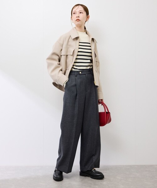 ROPE' PICNIC（ロペピクニック）の「ジャージーメルトンシリーズ ポケット付きジップブルゾン/リンクコーデ（ブルゾン・レディース・チャコール/ライトグレー/ブラウン系/ベージュ・F）」の18枚目の写真