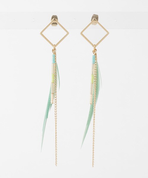 URBAN RESEARCH Sonny Label（アーバンリサーチサニーレーベル）の「フェザー×ビーズピアス（ピアス（両耳用）・レディース・ミント/ピンク・one/One）」の2枚目の写真