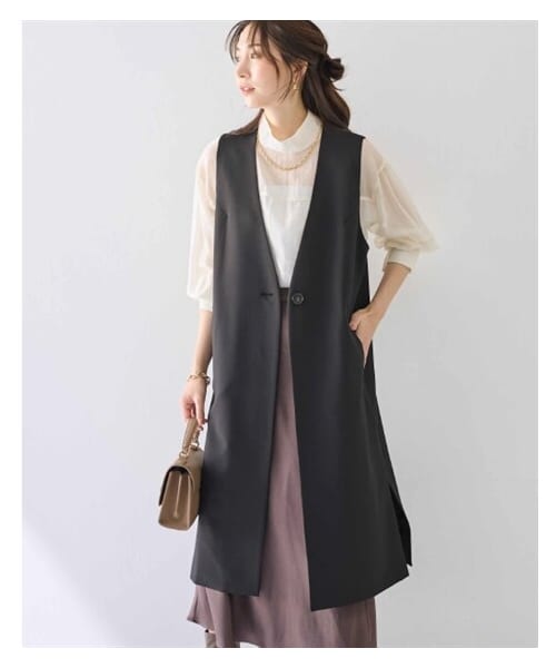 nissen（ニッセン）の「ロングジレ【OtonaSMILE】（ベスト・レディース・黒/グレージュ・M/L/LL/3L）」の3枚目の写真