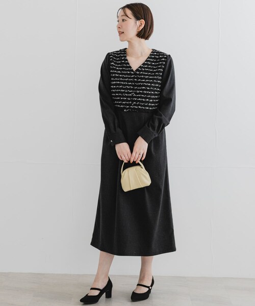 URBAN RESEARCH ROSSO（アーバンリサーチロッソ）の「F by ROSSO　ツイードドッキングワンピース（ワンピース・レディース・BLACK/BLACK STP/BLACK　STP・36/38）」の3枚目の写真