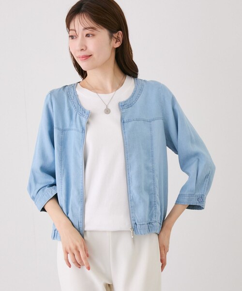 Jayro(ジャイロ)の「ノーカラーデニムライクブルゾン(ブルゾン・レディース・ネイビー系/ブルー/サックス・M)」の17枚目の写真