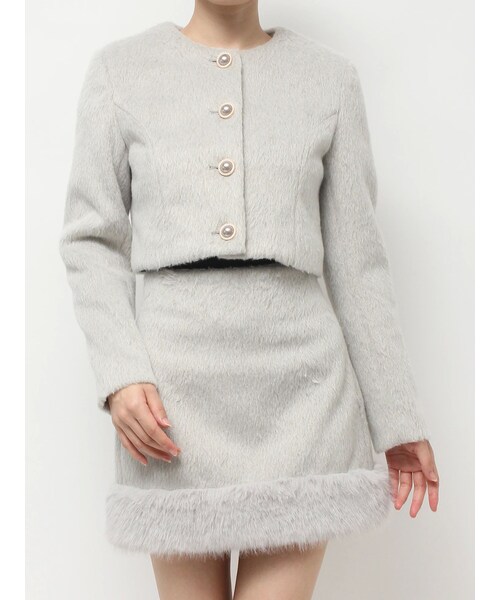 RESEXXY（リゼクシー）の「ノーカラーショートジャケット【セットアップ着用可能】（ノーカラージャケット・レディース・ホワイト/グレー/ミックス・F）」の6枚目の写真