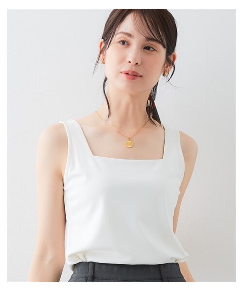 nissen（ニッセン）の「【選べる2タイプ】透け対策シルケット加工ダブルフロントタンクトップ<大きいサイズ有>（キャミソール・レディース・オフホワイト/黒/オフホワイト(Uネック)/黒(Uネック)・S/M/L/LL/3L/4L/5L）」の12枚目の写真