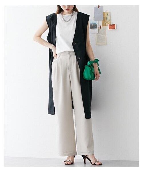 nissen（ニッセン）の「麻調ワイドパンツ（パンツ・レディース・グレー/ブラック/アイボリー・M/L）」の4枚目の写真