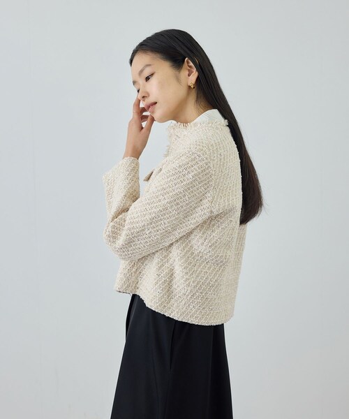 ROPE'（ロペ）の「【COOHEM(コーヘン)】BASIC TWEED VELVET JACKET（ノーカラージャケット・レディース・キナリ/ネイビー・F）」の7枚目の写真