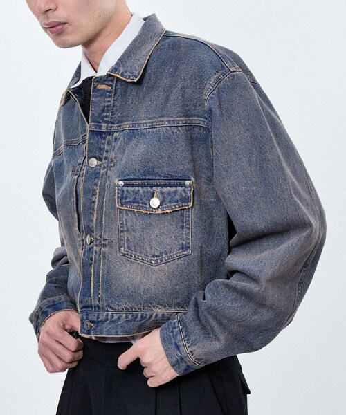 ADAM ET ROPE'(アダムエロペ)の「WASHED DENIM CROPPED JACKET(デニムジャケット・レディース・ブルー系・38/40/42)」の6枚目の写真