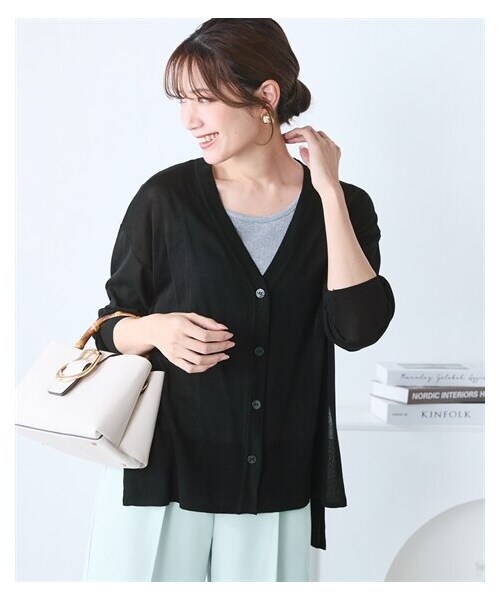 nissen（ニッセン）の「＜大きいサイズ＞ゆるシルエットシアーカーディガン（カーディガン/ボレロ・レディース・グリーン/黒・L~LL/3L~4L/5L~6L/8L/10L）」の4枚目の写真