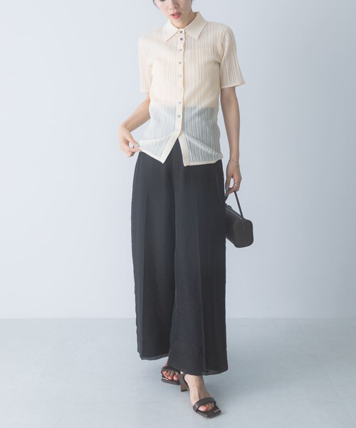 ELENDEEK　SHEER PLEATS KNIT TOP