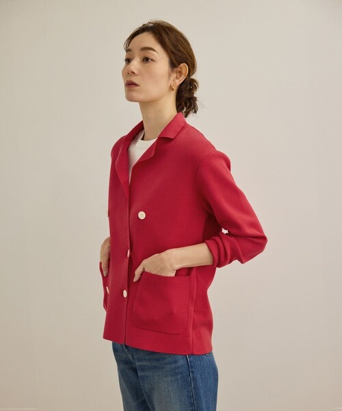 ROPE'(ロペ)の「シルクコットン総針ニットジャケット/イージーケア(テーラードジャケット・レディース・オフホワイト/ネイビー/レッド・F)」の13枚目の写真