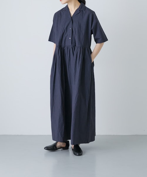 かぐれ（カグレ）の「オープンカラーシャツワンピース（ワンピース・レディース・NAVY/BLACK・Free）」の2枚目の写真