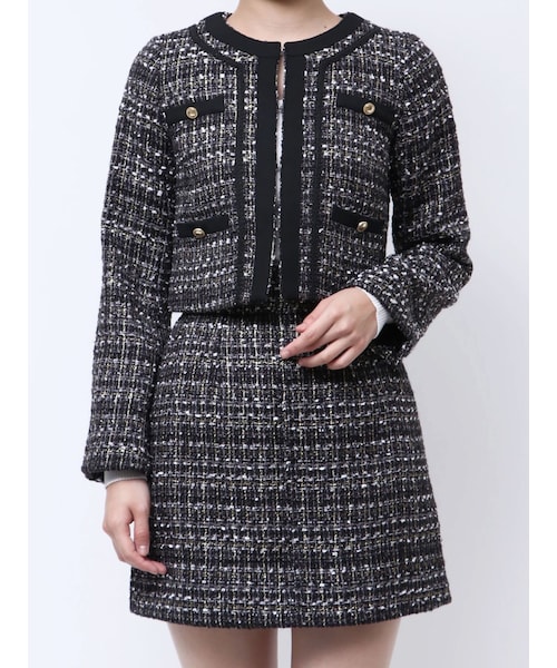 MERCURYDUO（マーキュリーデュオ）の「ツイードノーカラージャケット（ノーカラージャケット・レディース・オフホワイト/ブラック・S/M）」の3枚目の写真