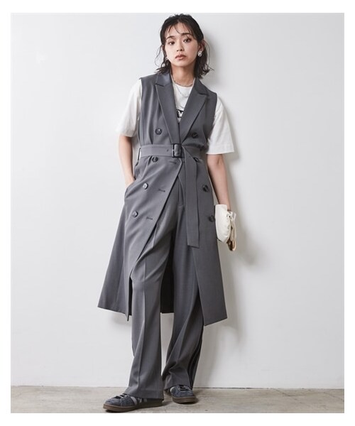 nissen（ニッセン）の「大きいサイズ ロングベスト(共布ベルト付) シックスタイル（ジャケット/アウター・レディース・グレー/黒・L/LL/3L/4L/5L/6L/8L/10L）」の13枚目の写真
