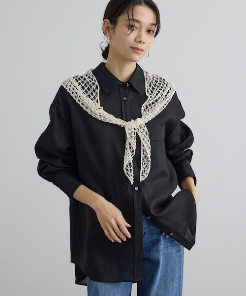 ADAM ET ROPE'(アダムエロペ)の「リネンオーバーシャツ / GENTLE LINEN(シャツ/ブラウス・レディース・ブラック/グレー/ピンク・F)」の1枚目の写真