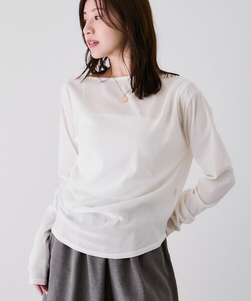 Jayro(ジャイロ)の「シアーベロアカットソー(Tシャツ/カットソー・レディース・ブラック/チャコール/ホワイト系・M)」の1枚目の写真