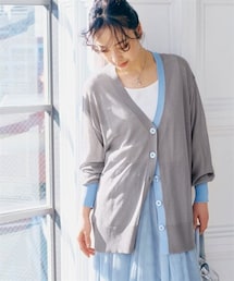 nissen | オーバーサイズバイカラーニットカーディガン（接触冷感・毛玉になりにくい）(カーディガン/ボレロ)