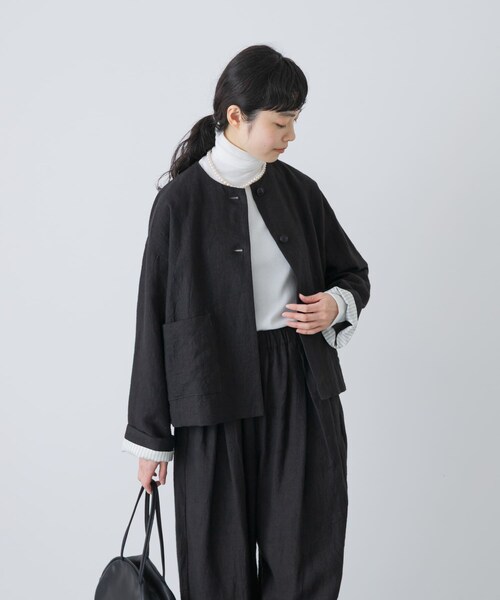 かぐれ(カグレ)の「リネンラミーノーカラージャケット(ノーカラージャケット・レディース・CHARCOAL/BLACK・Free)」の5枚目の写真