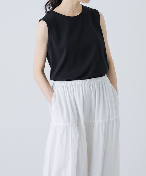 かぐれ（カグレ）の「フライスノースリーブカットソー（タンクトップ・レディース・GREGE/OFF/BLACK・FREE）」の4枚目の写真