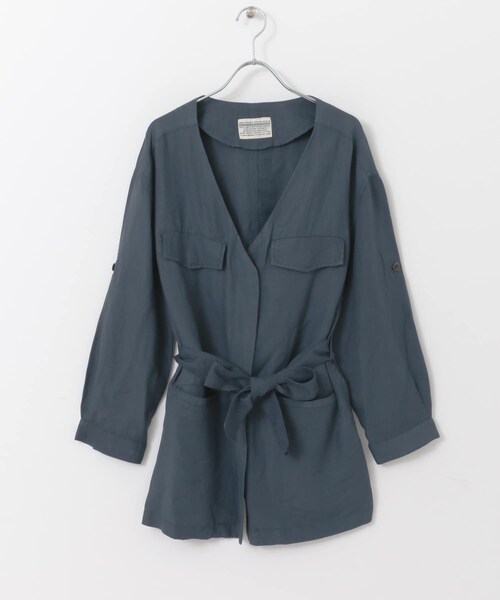 URBAN RESEARCH（アーバンリサーチ）の「LI/RYノーカラーサファリジャケット∴（ミリタリージャケット・レディース・BEIGE/NAVY・FREE）」の2枚目の写真