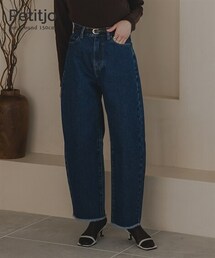 Petitjo | 小さいサイズ　カーブデニムパンツ（セットアップ対応・上下別売り）　低身長さん・小柄女性(デニムパンツ)