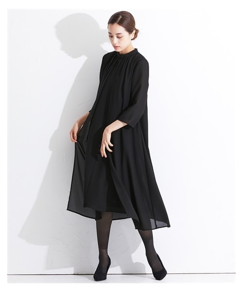 nissen（ニッセン）の「【喪服・礼服】日本製生地使用　洗える防しわ前開きスタンドカラーデザインワンピース＜大きいサイズ有＞〔Callarus〕（フォーマルスーツ/小物・レディース・黒・M/L/LL/3L/4L/5L/S/6L/8L）」の5枚目の写真