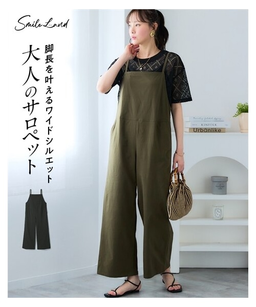 nissen（ニッセン）の「＜大きいサイズ＞サロペットパンツ（オールインワン・サロペット・レディース・カーキ/黒・L/LL/3L/4L/5L/6L/8L/10L）」の2枚目の写真