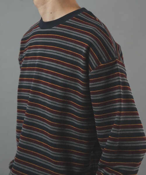 ITEMS URBANRESEARCH(アイテムズ アーバンリサーチ)の「ワッフルロングスリーブカットソー(Tシャツ/カットソー・メンズ・OLV STRIPE/BLACK/WHITE/NVY STRIPE・M/L)」の4枚目の写真