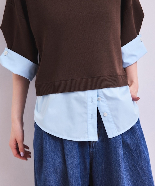 ADAM ET ROPE'(アダムエロペ)の「【WEB限定】シャツコンビニットプルオーバー(ニット/セーター・レディース・ブラック/グレー/ダークブラウン・F)」の9枚目の写真