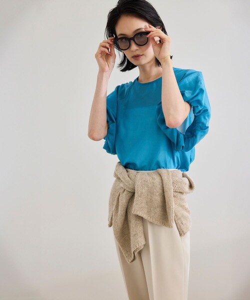 ROPE'（ロペ）の「【洗える】コットンシルクブラウス/セットアップ対応（シャツ/ブラウス・レディース・ブラック/ターコイズ・F）」の8枚目の写真