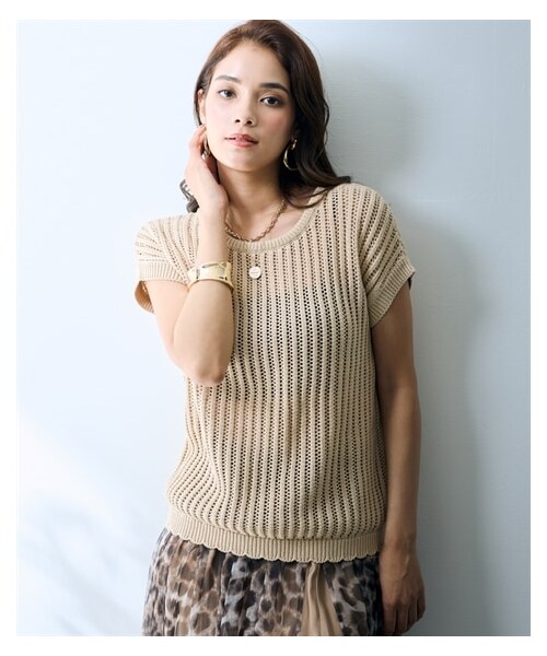 nissen（ニッセン）の「綿１００％透かし編みニットトップス【ERES BELLA】（ニット/セーター・レディース・アイボリー/ブルー・M/L/LL/3L）」の9枚目の写真