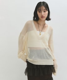 ADAM ET ROPE'（アダムエロペ）の「シアーVネックトップス（Tシャツ/カットソー）」