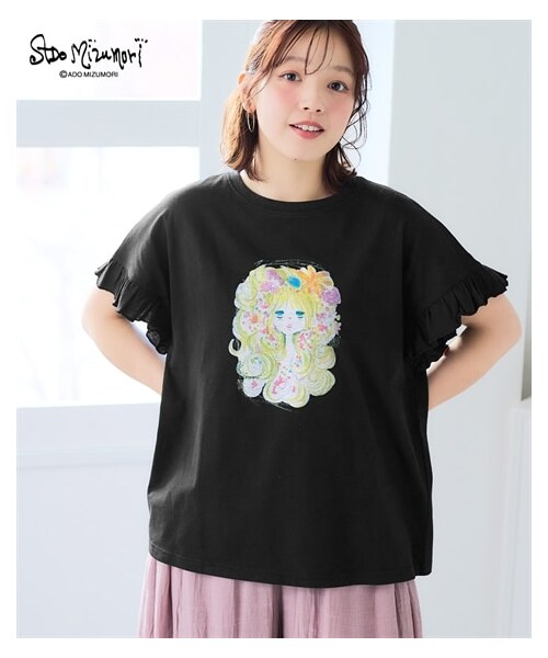 nissen（ニッセン）の「＜大きいサイズ＞【水森亜土】袖フリルプリントTシャツ（Tシャツ/カットソー・レディース・オフホワイト/パープル/黒・L/LL/3L/4L/5L/6L/8L/10L）」の17枚目の写真