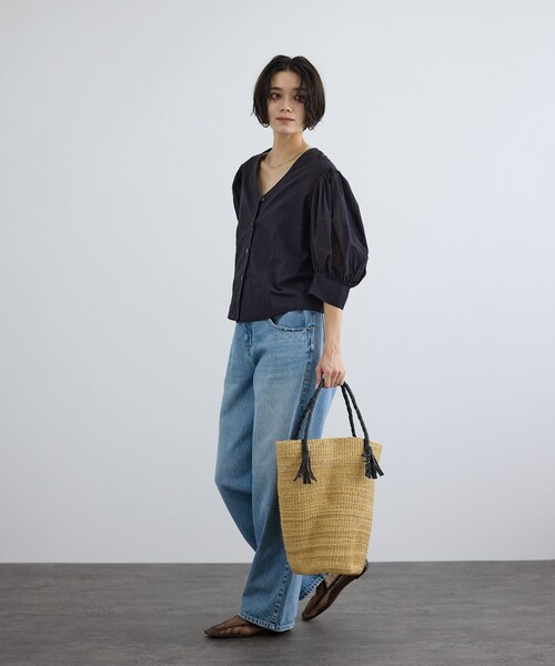 ADAM ET ROPE'（アダムエロペ）の「【J'aDoRe・店舗限定】【African Square（アフリカンスクエアー）】ボルガウェーブフリンジバスケット（かごバッグ・レディース・キナリ・F）」の5枚目の写真