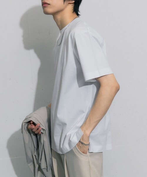 SENSE OF PLACE by URBAN RESEARCH（センスオブプレイスバイアーバンリサーチ）の「シルケットTシャツ(5分袖)（Tシャツ/カットソー・メンズ・WHITE/BLACK/CHARCOAL/GREEN・S/M/L）」の7枚目の写真