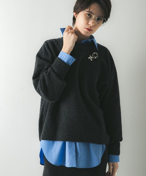 URBAN RESEARCH（アーバンリサーチ）の「カシミヤ強縮クルーネックニット（ニット/セーター・レディース・BEIGE/LIGHT GRAY/TOP GRAY/RED・FREE）」の18枚目の写真