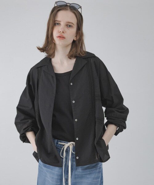 URBAN RESEARCH Sonny Label（アーバンリサーチサニーレーベル）の「ブロッキングレースコットンシャツジャケット（テーラードジャケット・レディース・キナリ/ブラック・Free）」の13枚目の写真
