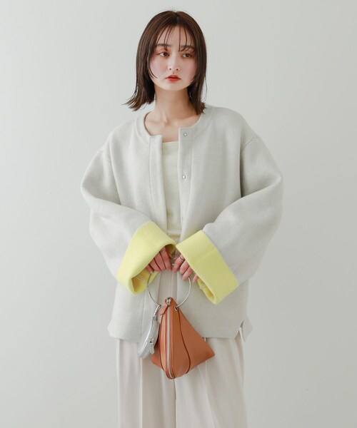SENSE OF PLACE by URBAN RESEARCH(センスオブプレイスバイアーバンリサーチ)の「バイカラーニットコート(テーラードジャケット・レディース・GRE×YEL/RED×GRE/PPL×C.GRY/MOC×BLU・one)」の22枚目の写真