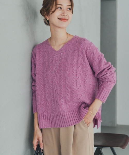 URBAN RESEARCH DOORS（アーバンリサーチドアーズ）の「ハミルトンウールアラン柄プルオ-バー（ニット/セーター・レディース・L/BEG/PURPLE/NAVY・M）」の3枚目の写真