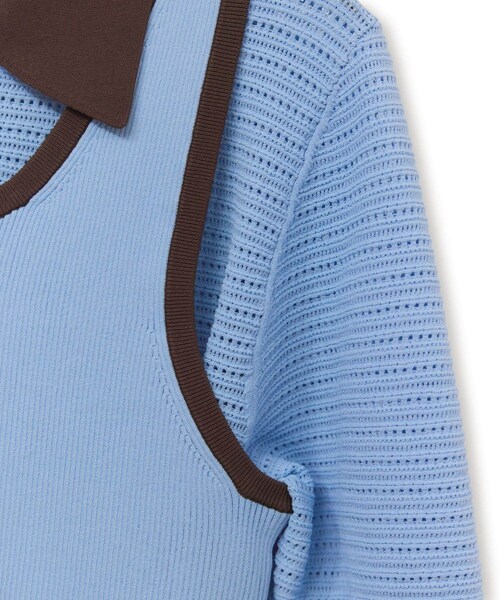 ADAM ET ROPE'（アダムエロペ）の「【サステナブル】タンクコンビパターンポロニット（ポロシャツ・レディース・オフホワイト/ブラウン/サックス・F）」の20枚目の写真