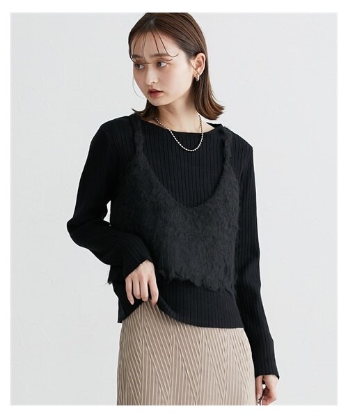 nissen（ニッセン）の「キャミドッキングリブニット（ニット/セーター・レディース・オフホワイト×モカ/黒×黒/オフホワイト×オフホワイト・M）」の3枚目の写真