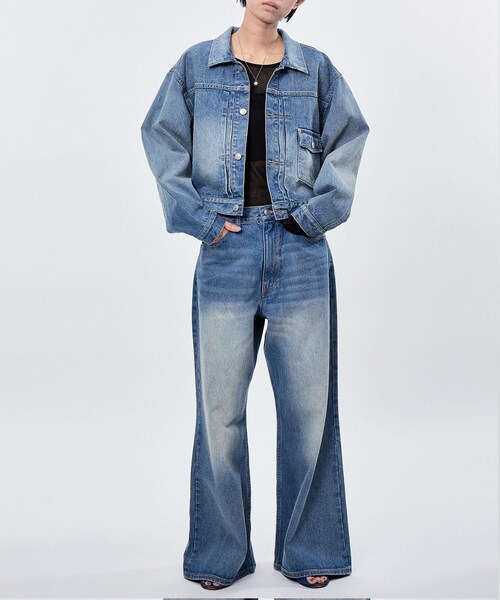 ADAM ET ROPE'(アダムエロペ)の「WASHED DENIM CROPPED JACKET(デニムジャケット・レディース・ブルー系・38/40/42)」の9枚目の写真