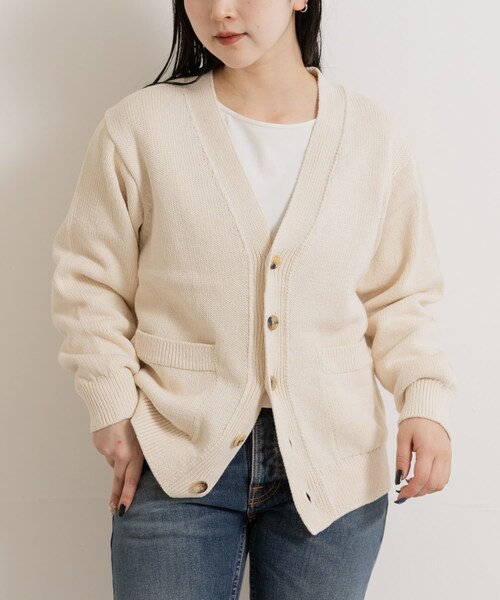 THE GOODLAND MARKET（ザグッドランドマーケット）の「米富繊維　WASHI COTTON KNIT CARDIGAN（カーディガン/ボレロ・レディース・40IVORY/14BLACK/31PINK・1/3）」の4枚目の写真