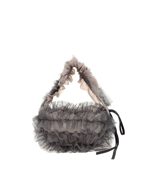 LAGUNAMOON（ラグナムーン）の「チュールフリルBAG（ハンドバッグ・レディース・チャコールグレー/ベージュ・F）」の2枚目の写真