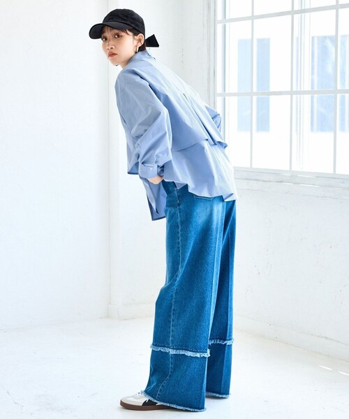 VIS(ビス)の「裾ティアードオーバーシャツ/UVケア・イージーケア(シャツ/ブラウス・レディース・ホワイト/ダークブラウン/ライトグリーン/サックス・F)」の7枚目の写真