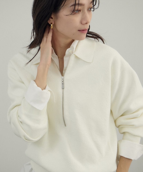 ADAM ET ROPE'（アダムエロペ）の「クレープスウェットライクポロプルオーバー（スウェット・レディース・チャコール/オフホワイト/グリーン系・F）」の14枚目の写真